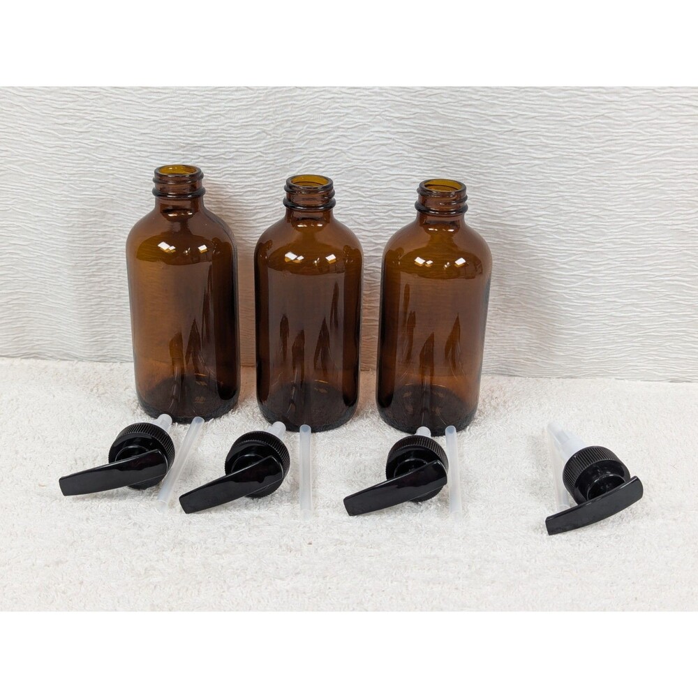 Vivaplex - 2 Large - 8 oz - Empty Amber Glass Bottles with Black Lotion Top